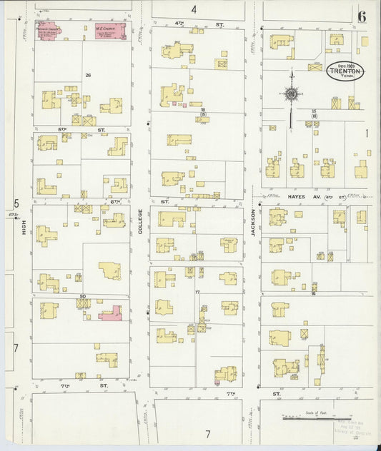 Sanborn Fire Insurance Map from Trenton, Gibson County, Tennessee (1909), Sheet #0006 - Historic Sanborn Fire Insurance Map Print, vintage old map wall art, antique decor, genealogy gift, Tennessee Tennessee map