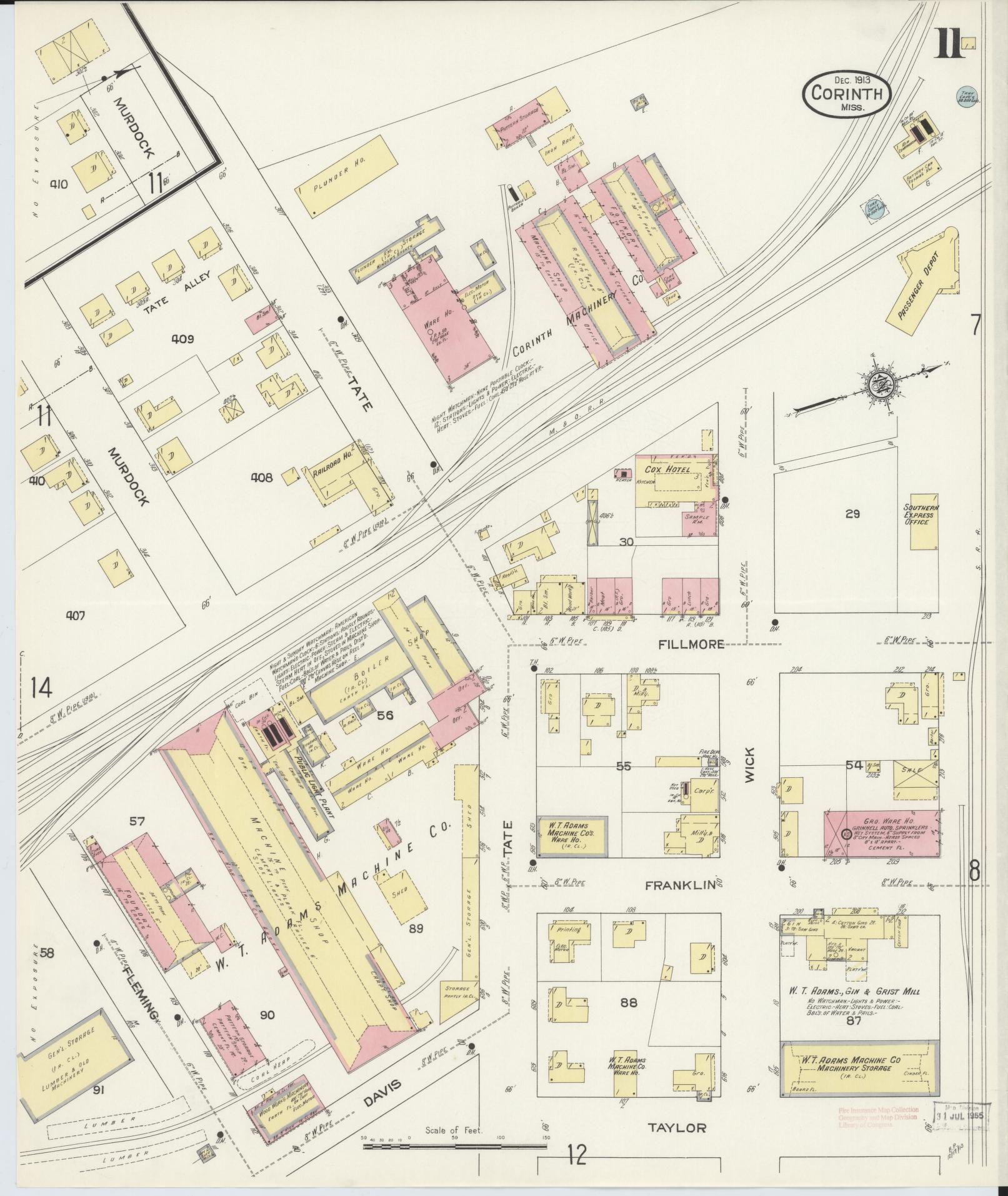 Sanborn Fire Insurance Map from Corinth, Alcorn County, Mississippi (1913), Sheet #0011 - Complete Map Set gallery image, historic Sanborn map, vintage wall art, Mississippi Mississippi
