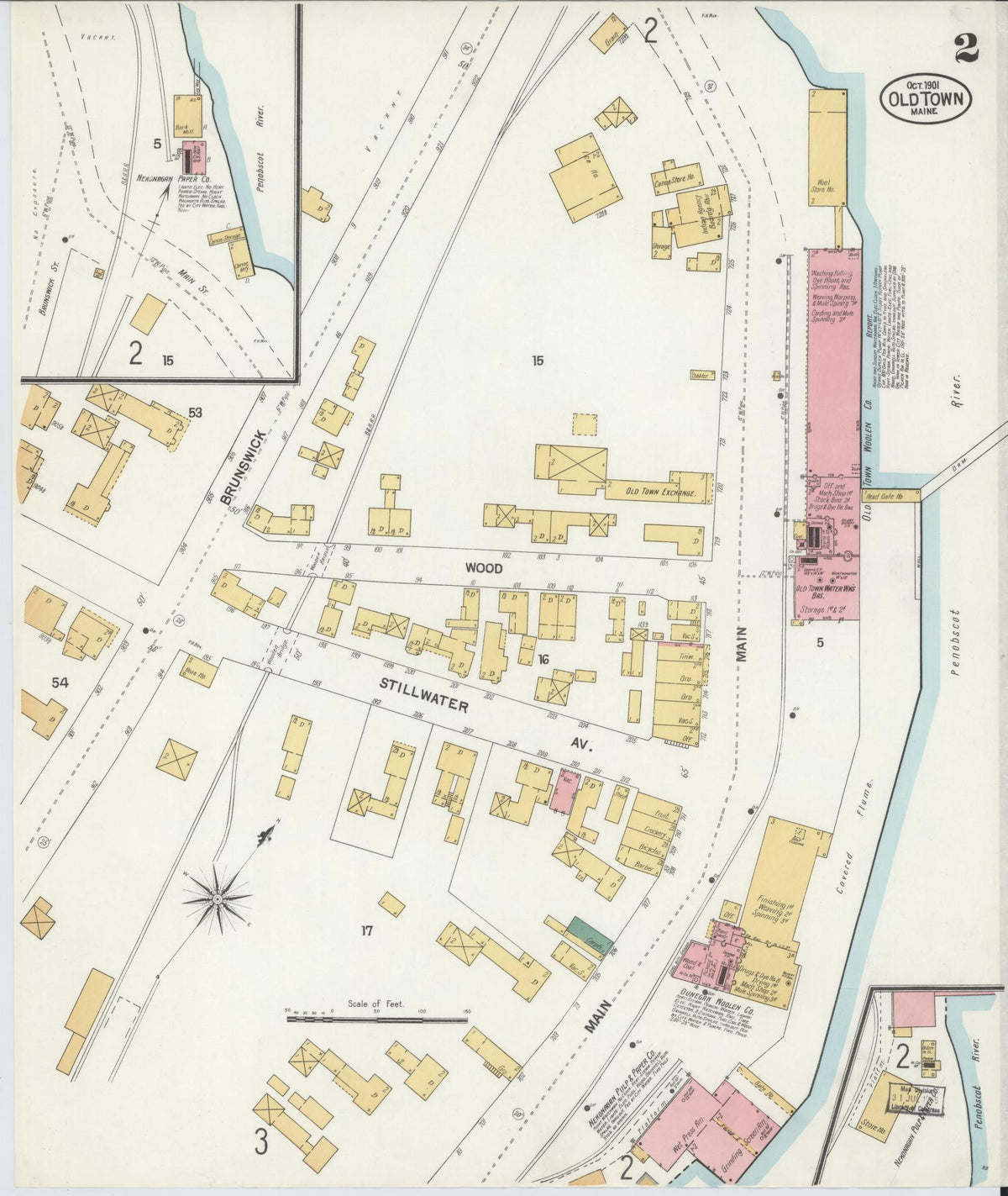 Sanborn Fire Insurance Map from Old Town, Penobscot County, Maine (1901), Sheet #0002 - Complete Map Set gallery image, historic Sanborn map, vintage wall art, Maine Maine