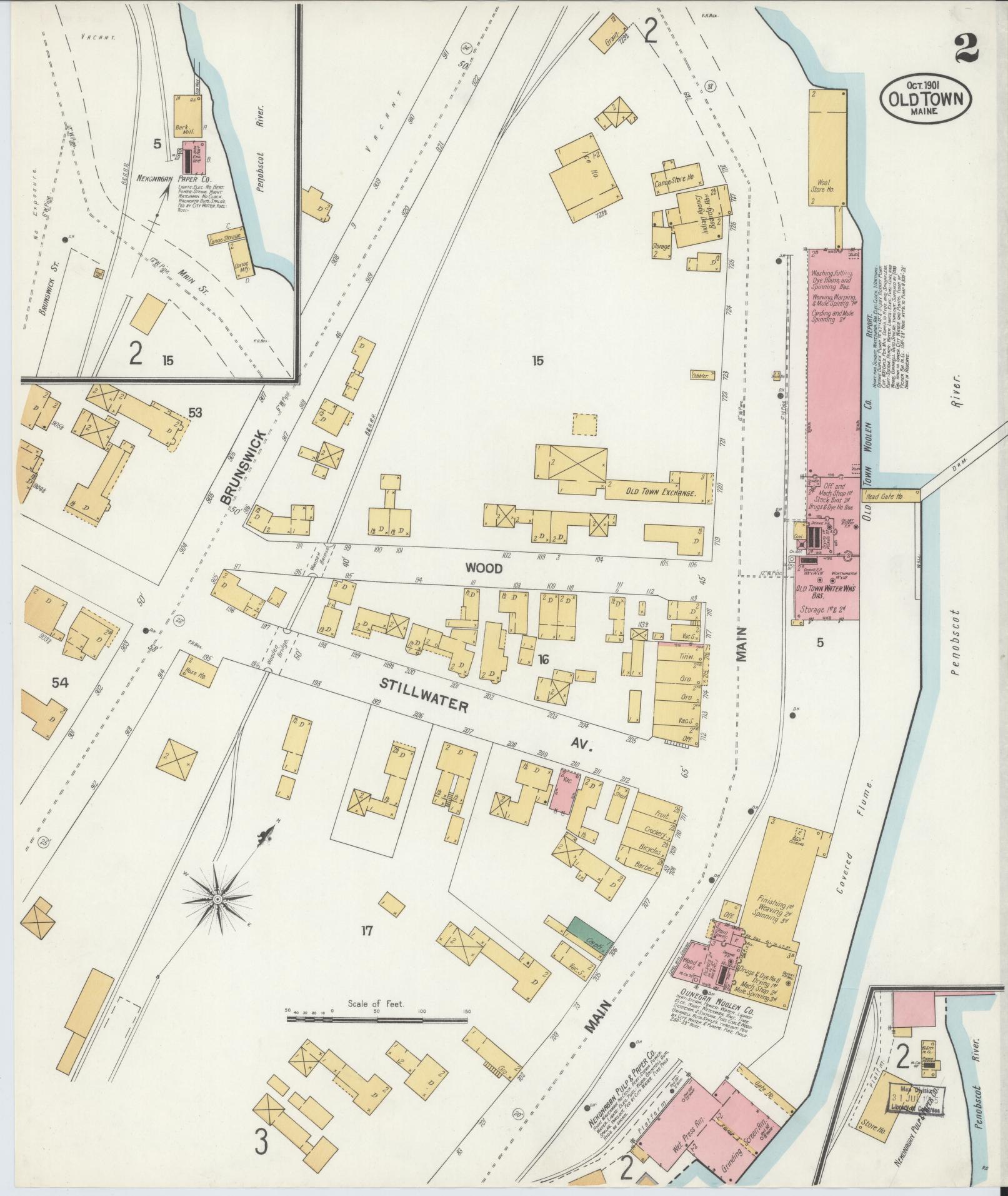 Sanborn Fire Insurance Map from Old Town, Penobscot County, Maine (1901), Sheet #0002 - Complete Map Set gallery image, historic Sanborn map, vintage wall art, Maine Maine