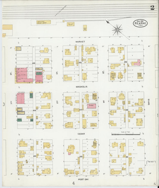 Sanborn Fire Insurance Map from Hearne, Robertson County, Texas (1906), Sheet #0002 - Historic Sanborn Fire Insurance Map Print, vintage old map wall art, antique decor, genealogy gift, Texas Texas map