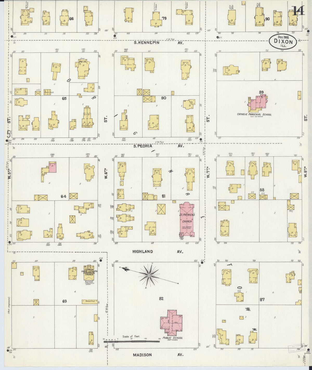 Sanborn Fire Insurance Map from Dixon, Lee County, Illinois (1902), Sheet #0014 - Complete Map Set gallery image, historic Sanborn map, vintage wall art, Illinois Illinois