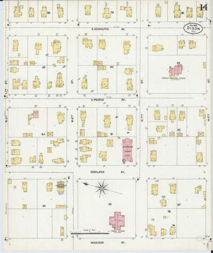 Sanborn Fire Insurance Map from Dixon, Lee County, Illinois (1902), Sheet #0014 - Complete Map Set gallery image, historic Sanborn map, vintage wall art, Illinois Illinois