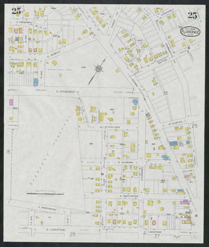 Sanborn Fire Insurance Map from Florence, Lauderdale County, Alabama (1928), Sheet #0025 - Complete Map Set gallery image, historic Sanborn map, vintage wall art, Alabama Alabama