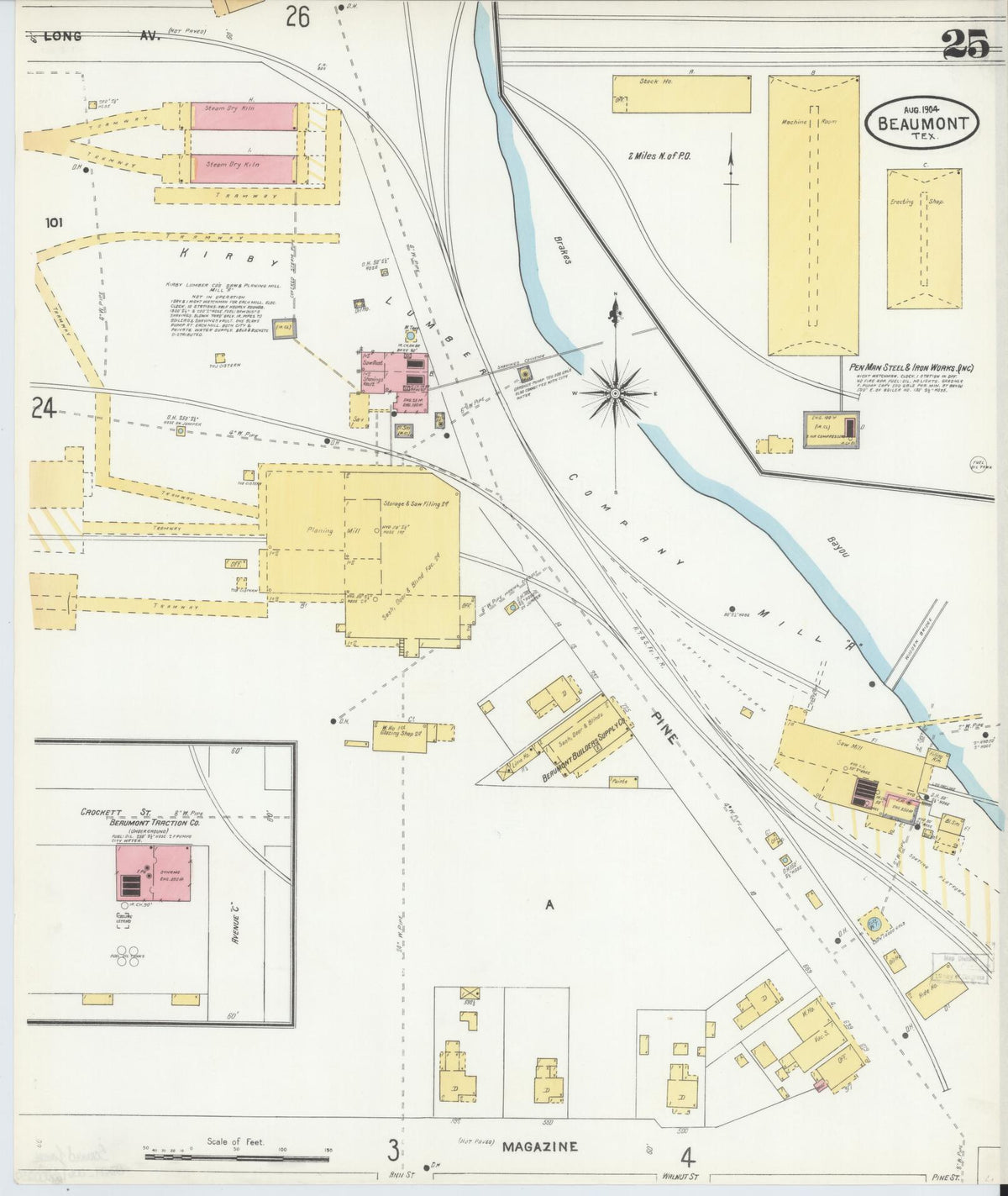 Sanborn Fire Insurance Map from Beaumont, Jefferson County, Texas (1904), Sheet #0025 - Complete Map Set gallery image, historic Sanborn map, vintage wall art, Texas Texas