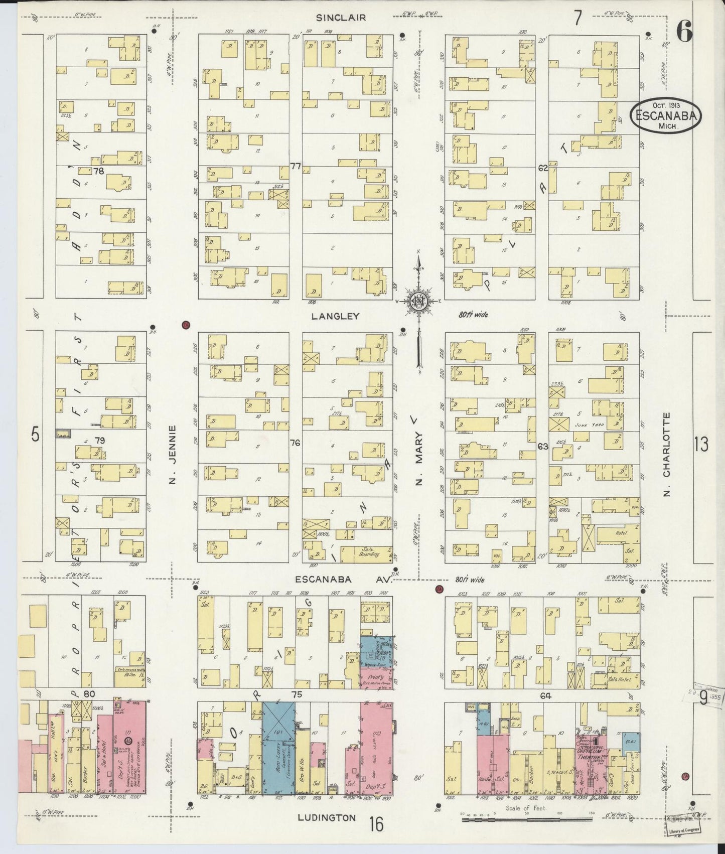Sanborn Fire Insurance Map from Escanaba, Delta County, Michigan (1913), Sheet #0006 - Complete Map Set gallery image, historic Sanborn map, vintage wall art, Michigan Michigan