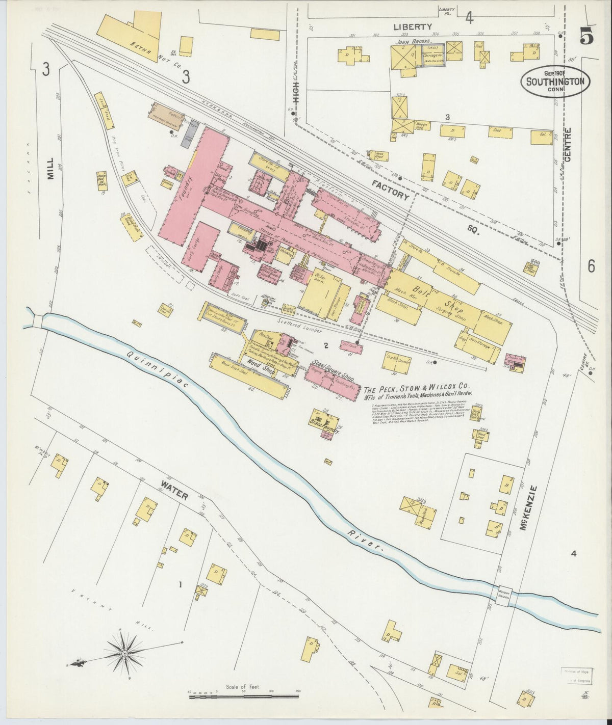 Sanborn Fire Insurance Map from Southington, Hartford County, Connecticut (1901), Sheet #0005 - Historic Sanborn Fire Insurance Map Print, vintage old map wall art, antique decor, genealogy gift, Connecticut Connecticut map