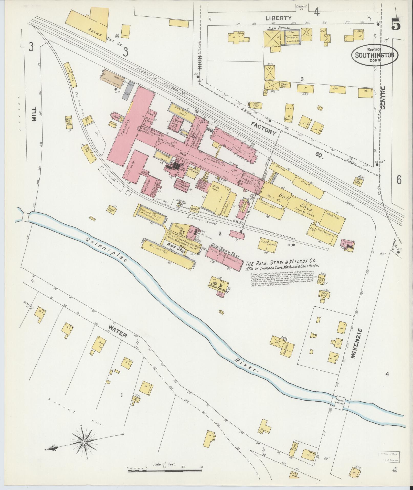 Sanborn Fire Insurance Map from Southington, Hartford County, Connecticut (1901), Sheet #0005 - Historic Sanborn Fire Insurance Map Print, vintage old map wall art, antique decor, genealogy gift, Connecticut Connecticut map