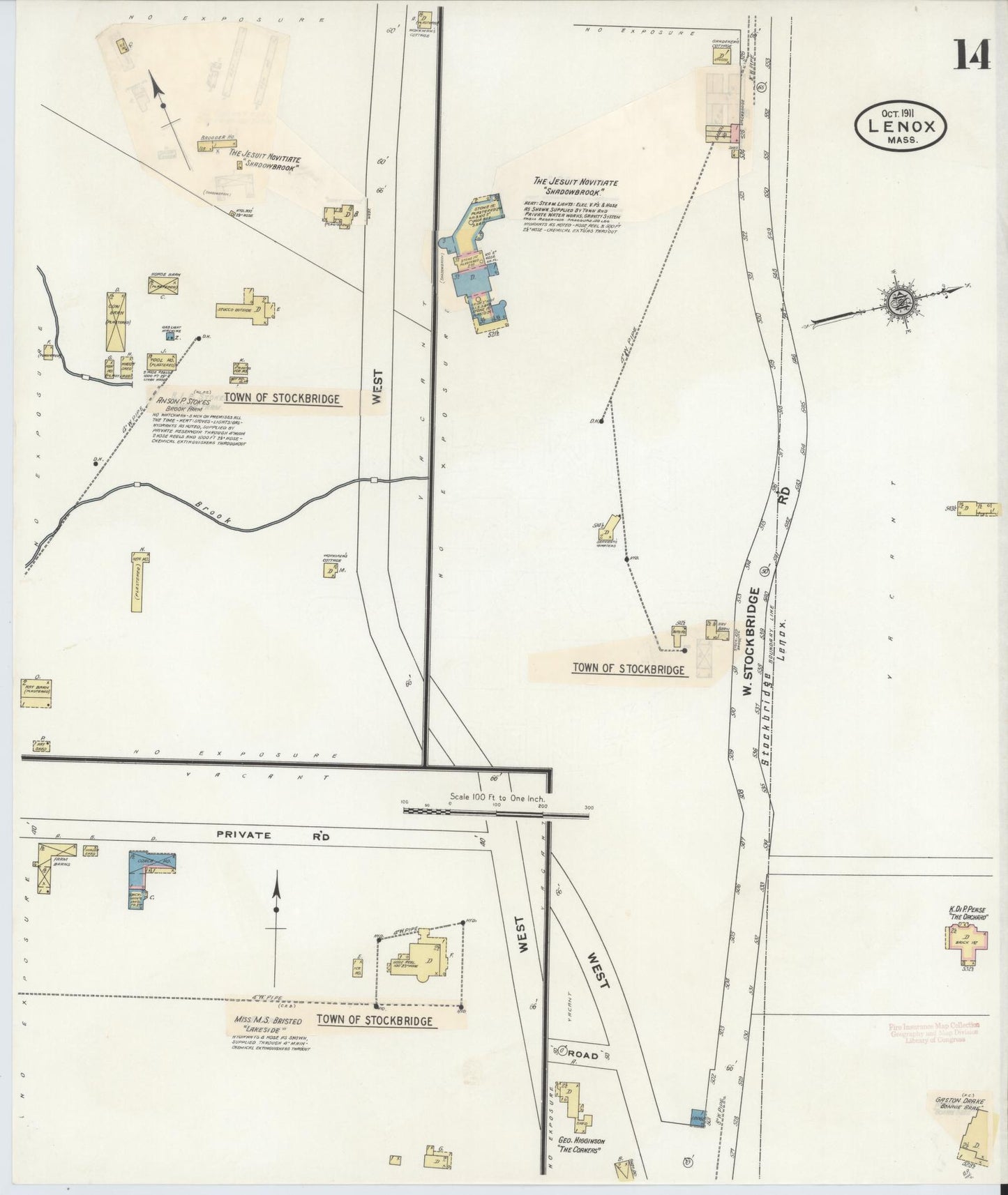 Sanborn Fire Insurance Map from Lenox, Berkshire County, Massachusetts (1939), Sheet #0014 - Historic Sanborn Fire Insurance Map Print, vintage old map wall art, antique decor, genealogy gift, Massachusetts Massachusetts map