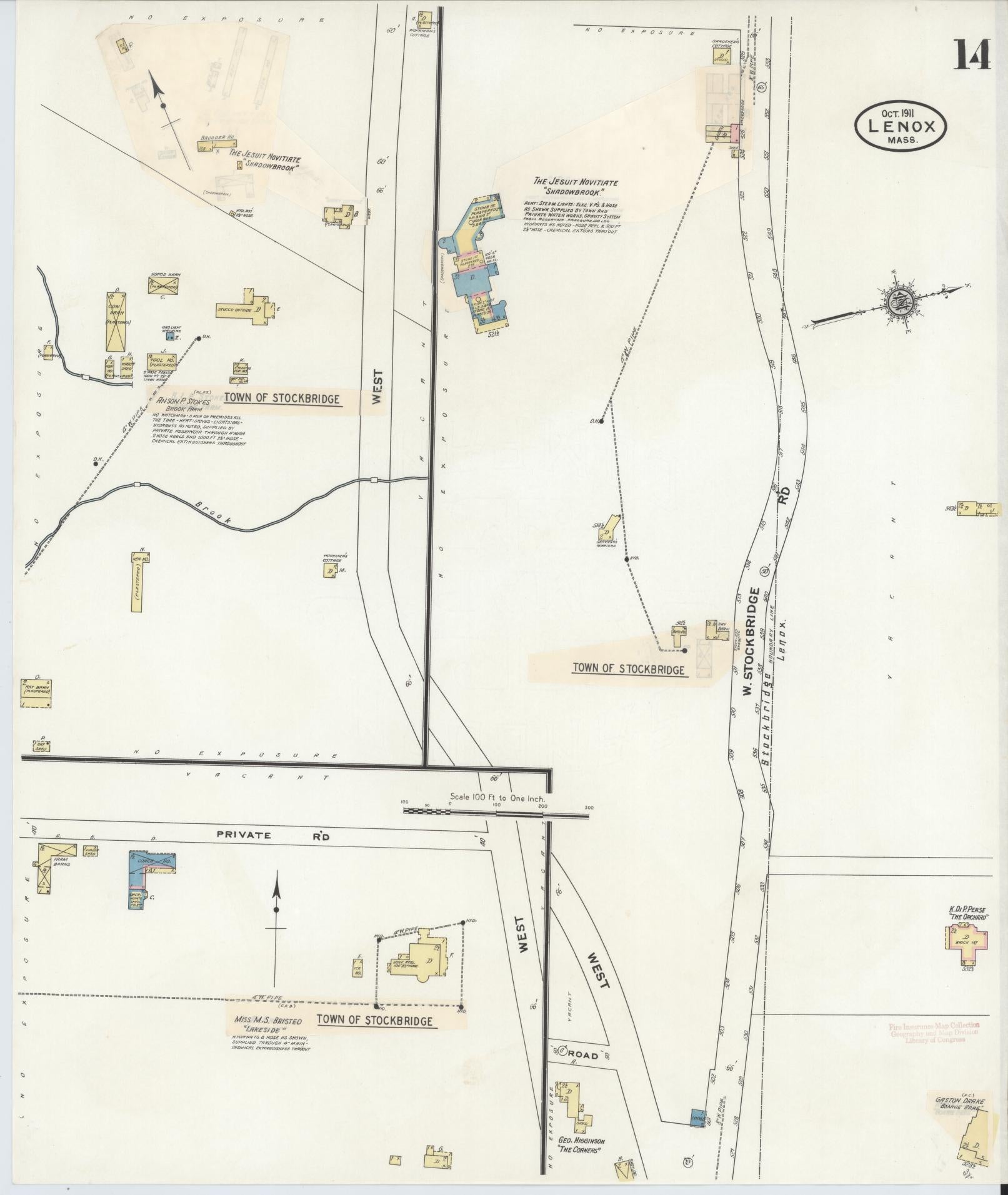Sanborn Fire Insurance Map from Lenox, Berkshire County, Massachusetts (1939), Sheet #0014 - Historic Sanborn Fire Insurance Map Print, vintage old map wall art, antique decor, genealogy gift, Massachusetts Massachusetts map