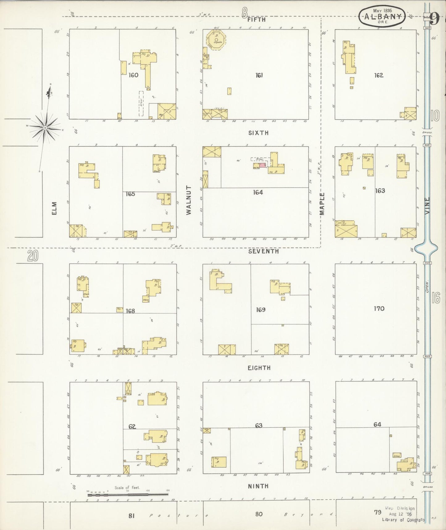 Sanborn Fire Insurance Map from Albany, Linn County, Oregon (1895), Sheet #0009 - Complete Map Set gallery image, historic Sanborn map, vintage wall art, Oregon Oregon