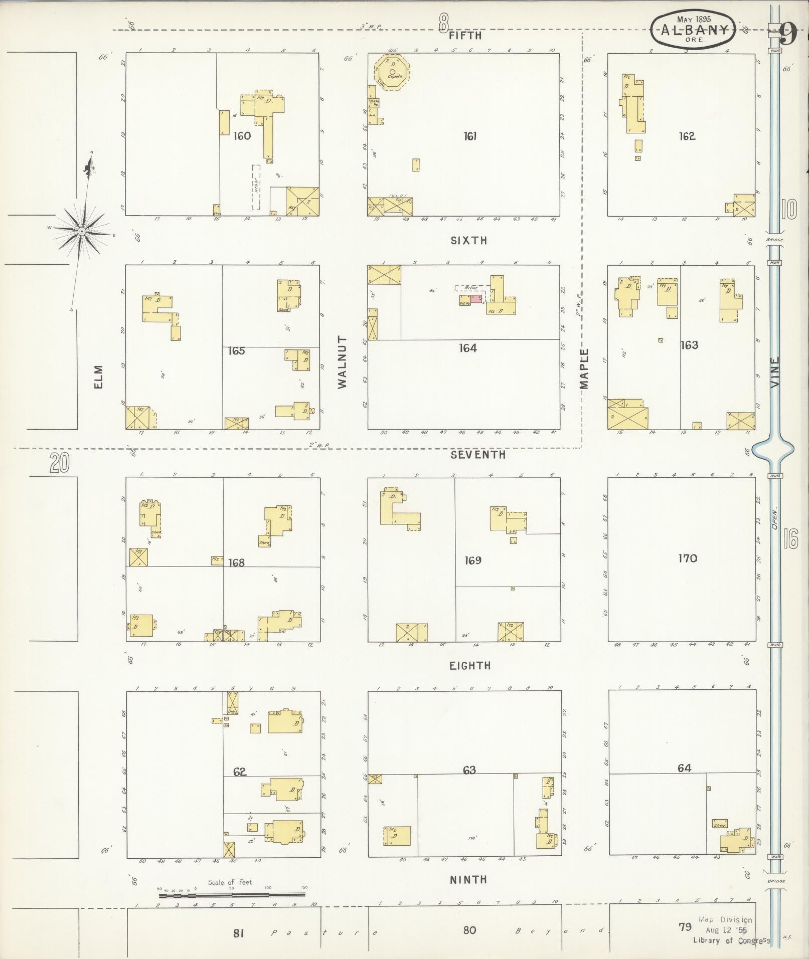 Sanborn Fire Insurance Map from Albany, Linn County, Oregon (1895), Sheet #0009 - Complete Map Set gallery image, historic Sanborn map, vintage wall art, Oregon Oregon