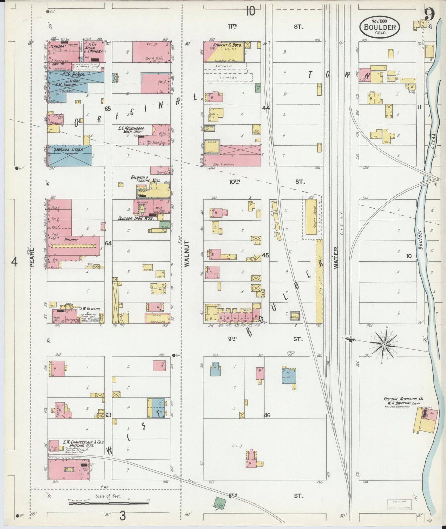 Sanborn Fire Insurance Map from Boulder, Boulder County, Colorado (1900), Sheet #0009 - Complete Map Set gallery image, historic Sanborn map, vintage wall art, Colorado Colorado
