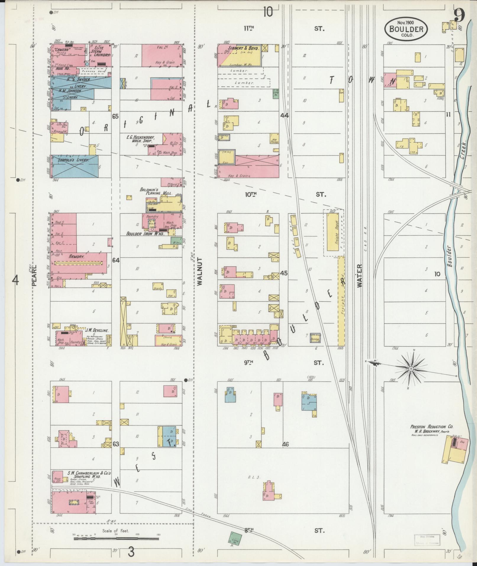 Sanborn Fire Insurance Map from Boulder, Boulder County, Colorado (1900), Sheet #0009 - Complete Map Set gallery image, historic Sanborn map, vintage wall art, Colorado Colorado