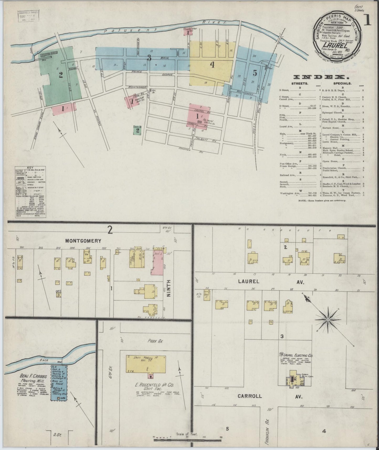 Sanborn Fire Insurance Map from Laurel, Prince Georges County, Maryland (1897), Sheet #0001 - Complete Map Set gallery image, historic Sanborn map, vintage wall art, Maryland Maryland