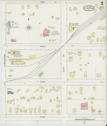 Sanborn Fire Insurance Map from Vineland, Cumberland County, New Jersey (1895), Sheet #0002 - Historic Sanborn Fire Insurance Map Print, vintage old map wall art, antique decor, genealogy gift, New Jersey New Jersey map