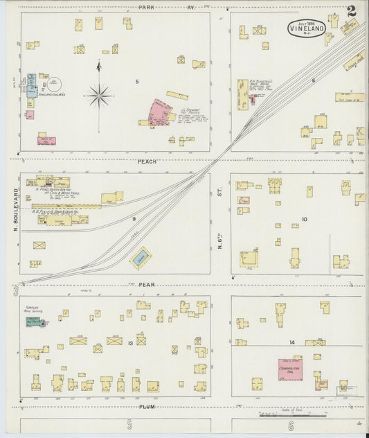 Sanborn Fire Insurance Map from Vineland, Cumberland County, New Jersey (1895), Sheet #0002 - Historic Sanborn Fire Insurance Map Print, vintage old map wall art, antique decor, genealogy gift, New Jersey New Jersey map