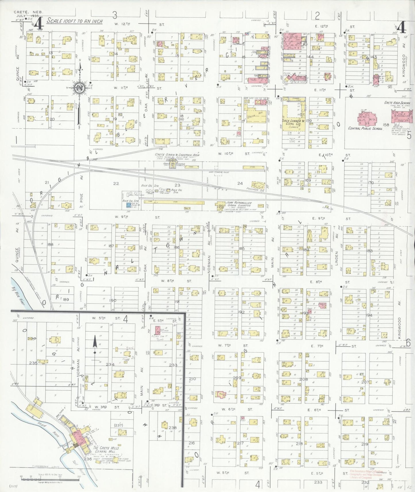 Sanborn Fire Insurance Map from Crete, Saline County, Nebraska (1935), Sheet #0004 - Complete Map Set gallery image, historic Sanborn map, vintage wall art, Nebraska Nebraska
