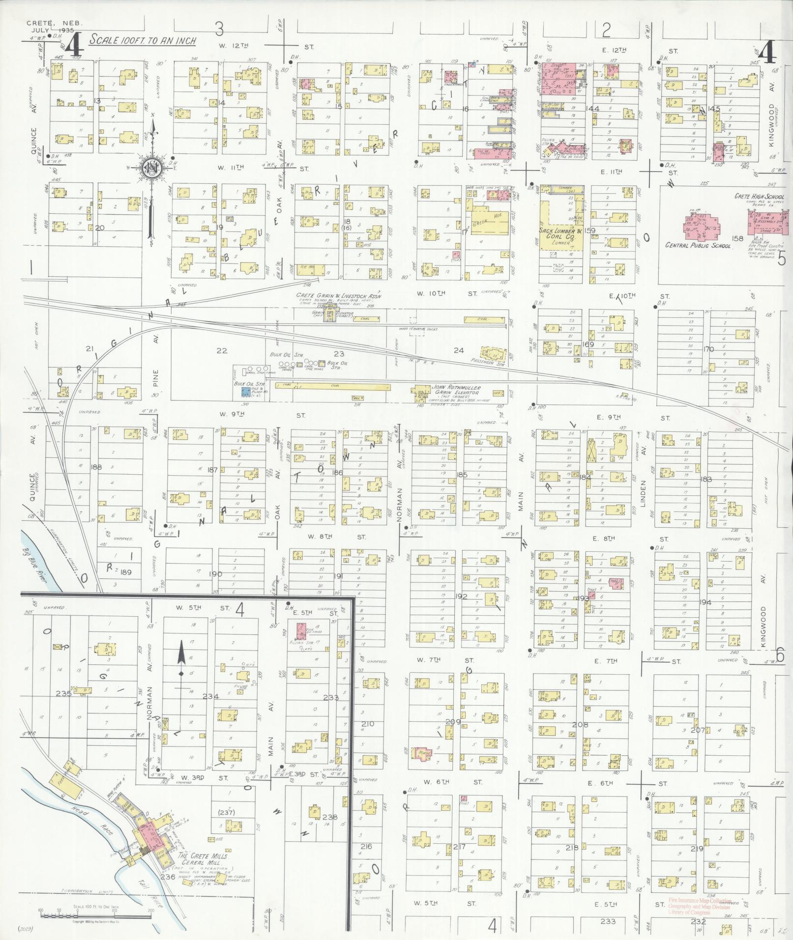 Sanborn Fire Insurance Map from Crete, Saline County, Nebraska (1935), Sheet #0004 - Complete Map Set gallery image, historic Sanborn map, vintage wall art, Nebraska Nebraska