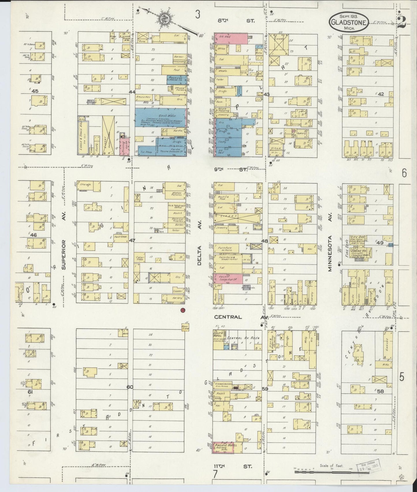 Sanborn Fire Insurance Map from Gladstone, Delta County, Michigan (1913), Sheet #0002 - Complete Map Set gallery image, historic Sanborn map, vintage wall art, Michigan Michigan