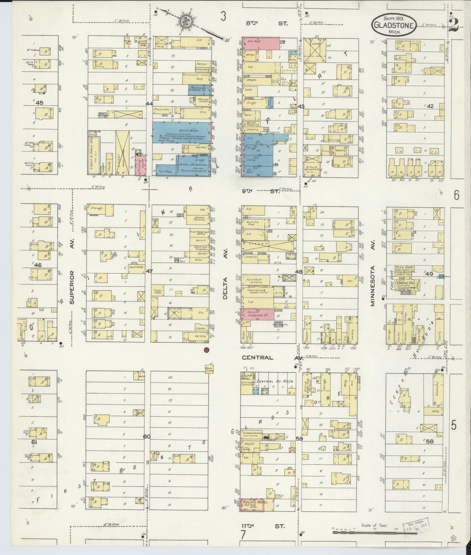 Sanborn Fire Insurance Map from Gladstone, Delta County, Michigan (1913), Sheet #0002 - Complete Map Set gallery image, historic Sanborn map, vintage wall art, Michigan Michigan