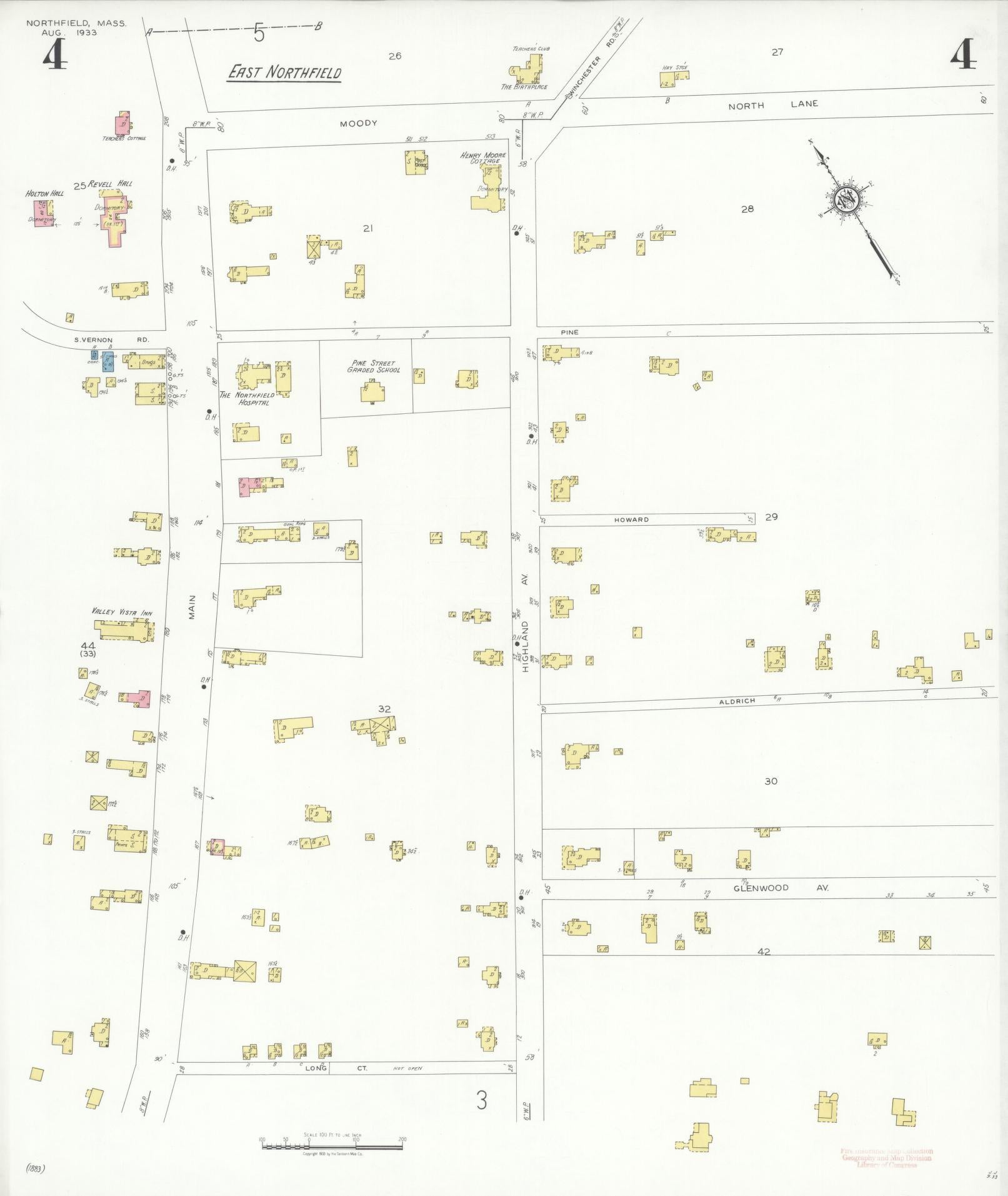 Sanborn Fire Insurance Map from Northfield, Franklin County, Massachusetts (1933), Sheet #0004 - Complete Map Set gallery image, historic Sanborn map, vintage wall art, Massachusetts Massachusetts
