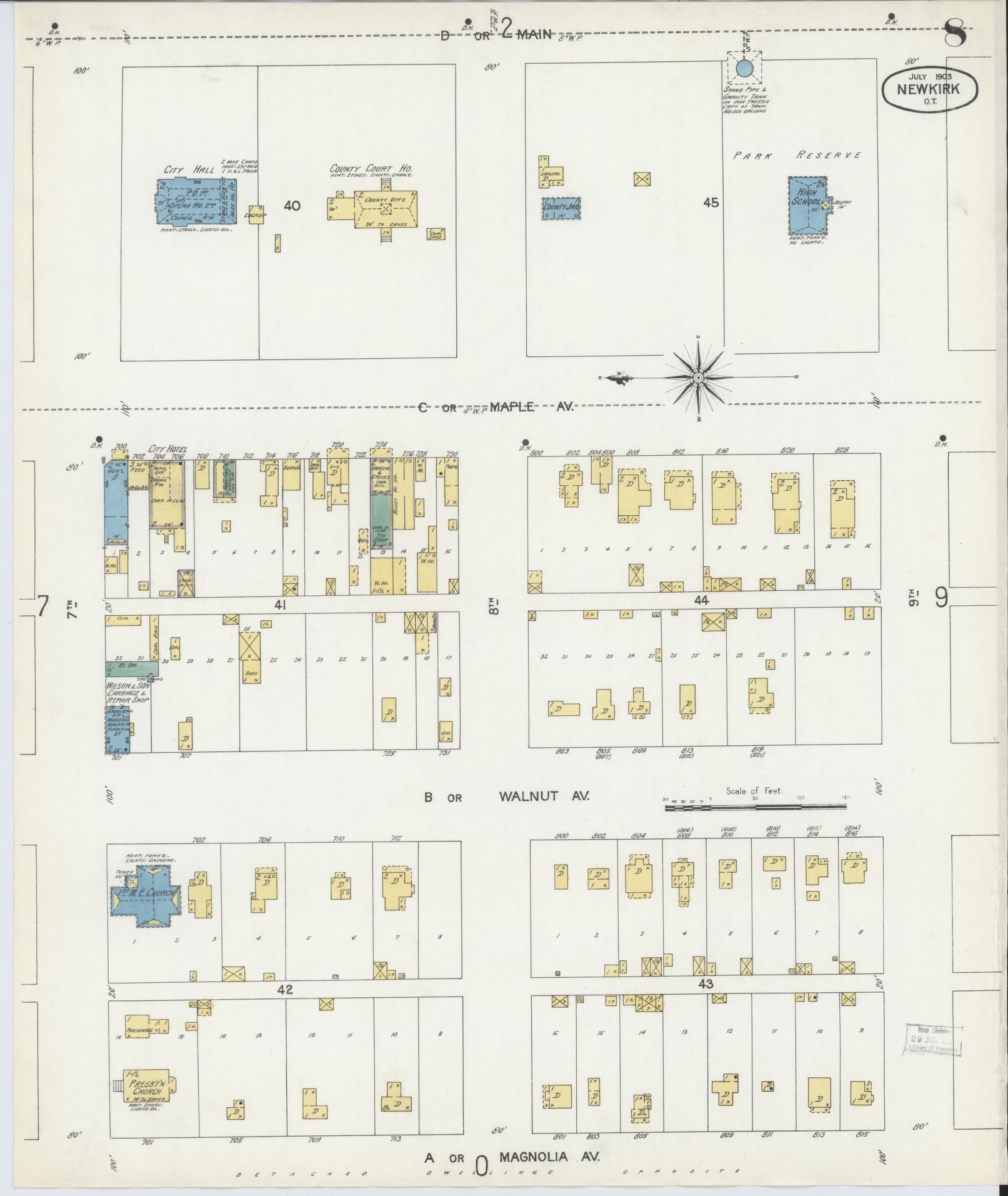 Sanborn Fire Insurance Map from Newkirk, Kay County, Oklahoma (1903), Sheet #0008 - Complete Map Set gallery image, historic Sanborn map, vintage wall art, Oklahoma Oklahoma