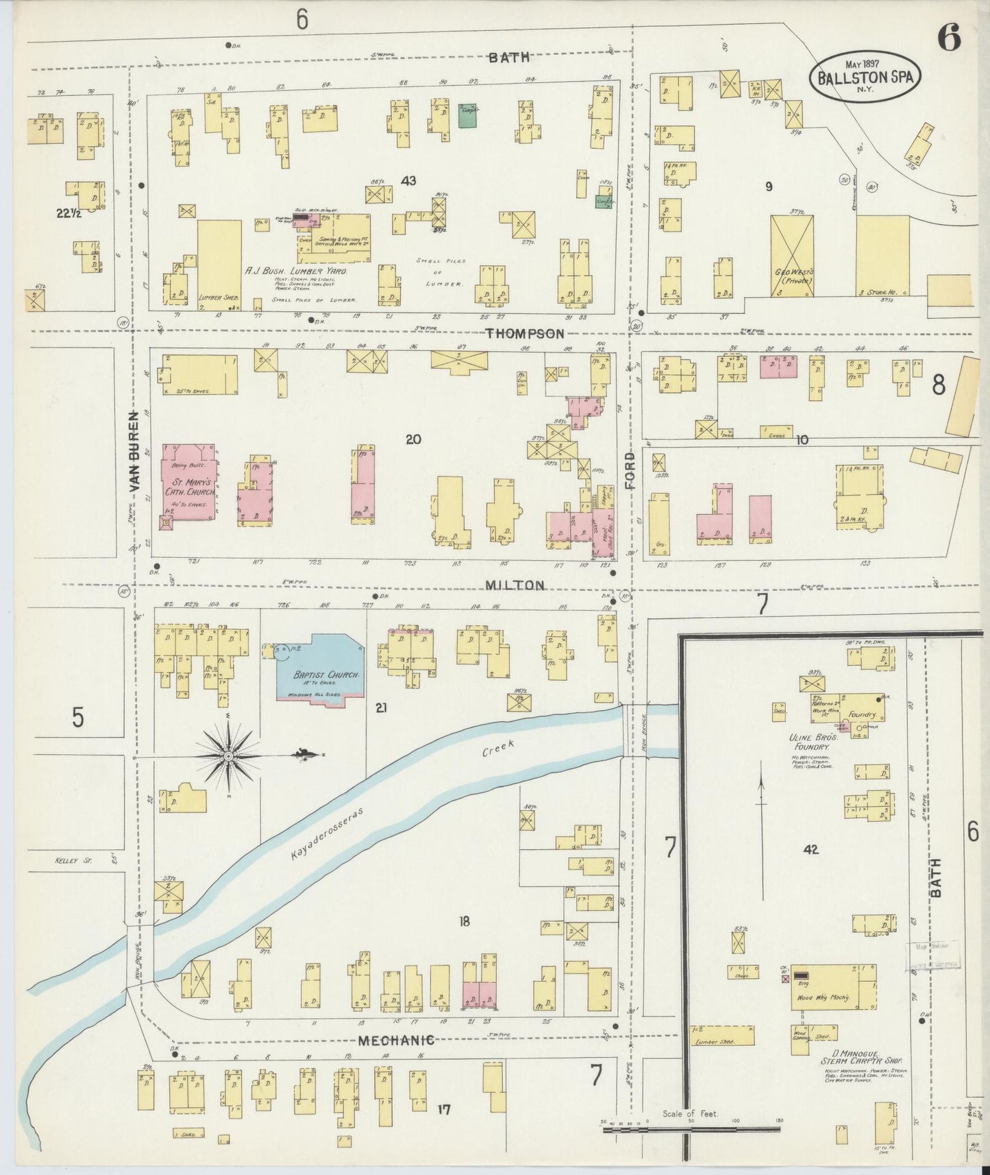 Sanborn Fire Insurance Map from Ballston Spa, Saratoga County, New York (1897), Sheet #0006 - Complete Map Set gallery image, historic Sanborn map, vintage wall art, New York New York