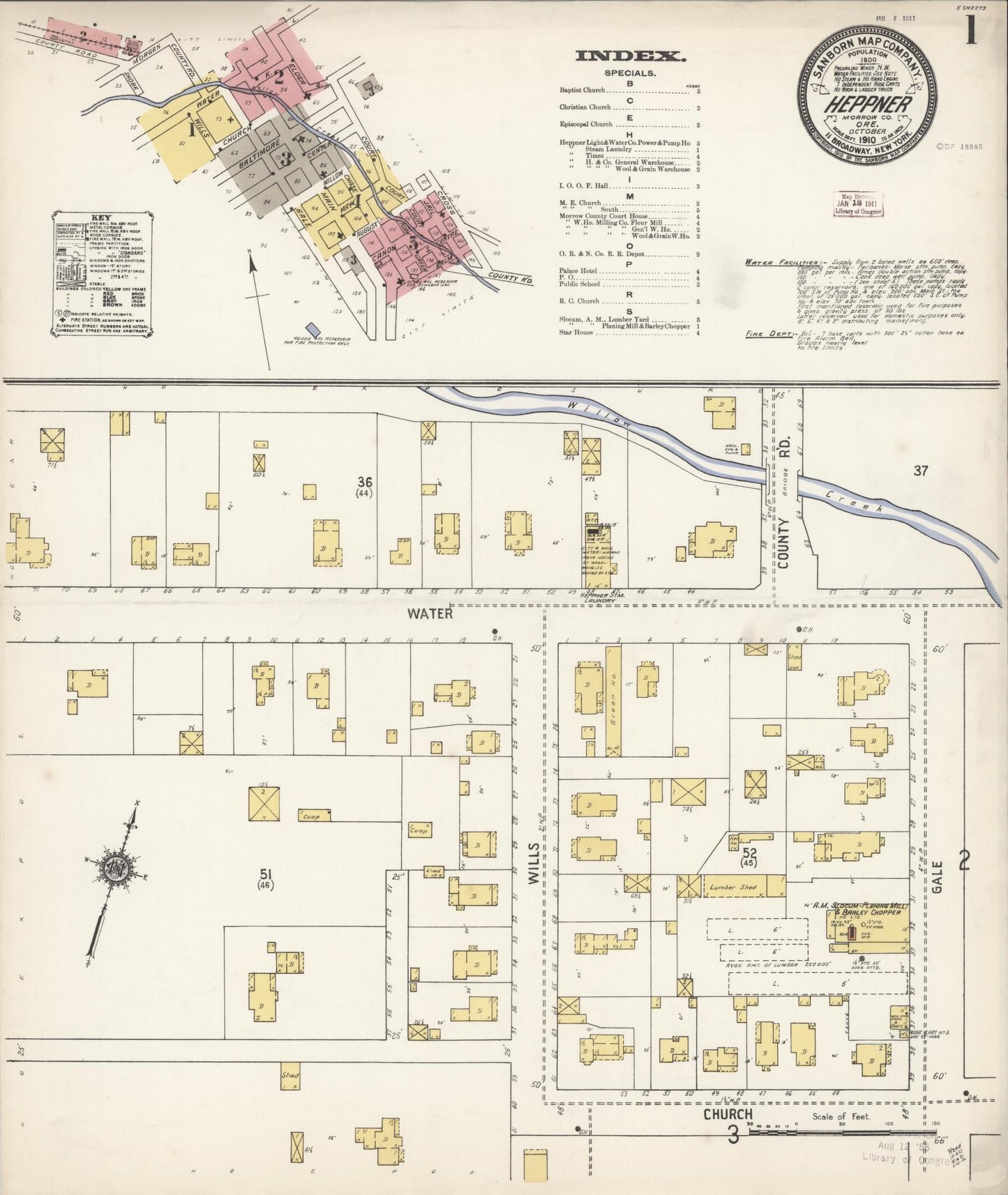 Sanborn Fire Insurance Map from Heppner, Morrow County, Oregon (1910), Sheet #0001 - Historic Sanborn Fire Insurance Map Print, vintage old map wall art, antique decor, genealogy gift, Oregon Oregon map