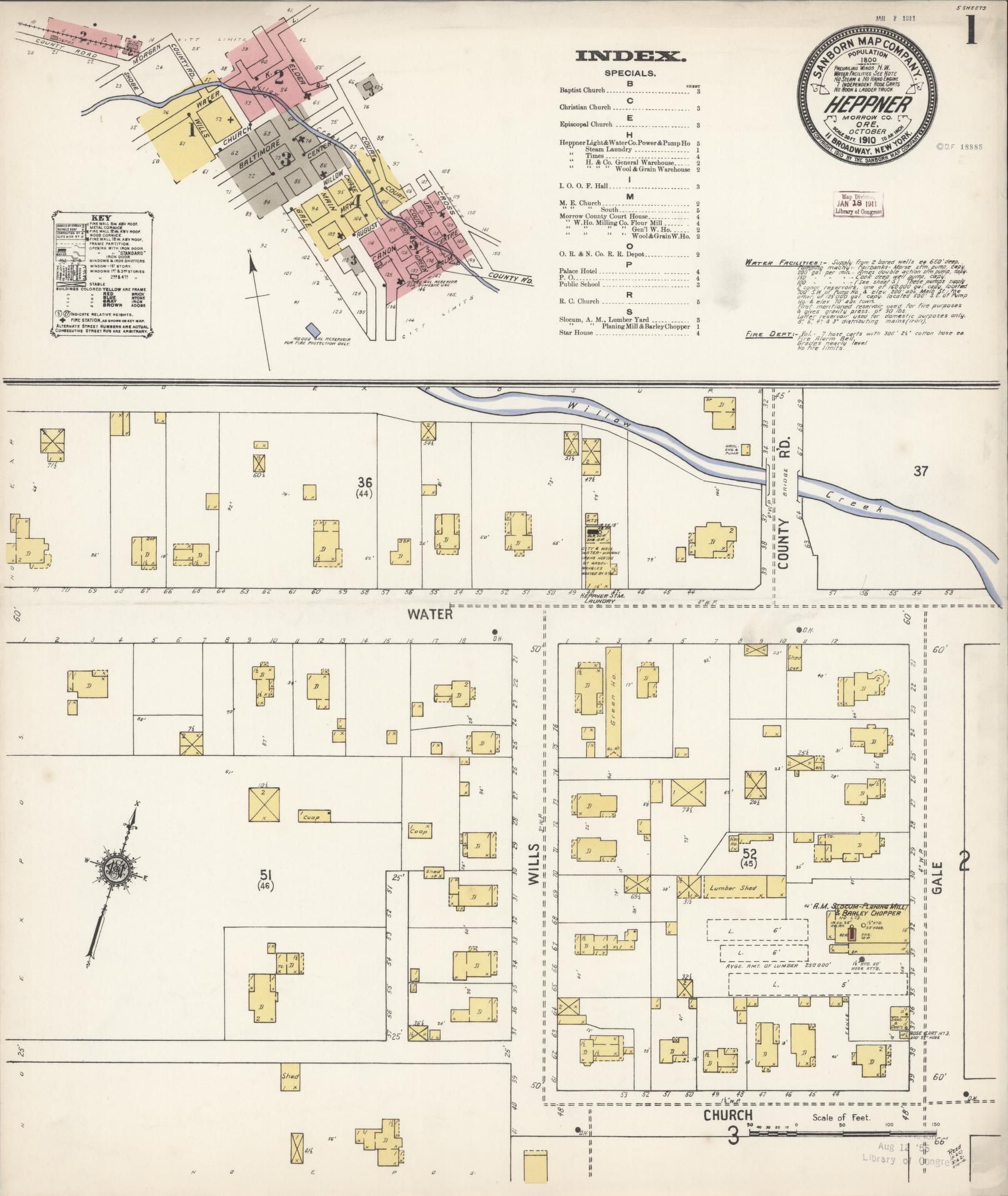 Sanborn Fire Insurance Map from Heppner, Morrow County, Oregon (1910), Sheet #0001 - Historic Sanborn Fire Insurance Map Print, vintage old map wall art, antique decor, genealogy gift, Oregon Oregon map