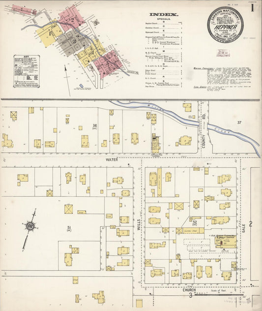 Sanborn Fire Insurance Map from Heppner, Morrow County, Oregon (1910), Sheet #0001 - Historic Sanborn Fire Insurance Map Print, vintage old map wall art, antique decor, genealogy gift, Oregon Oregon map