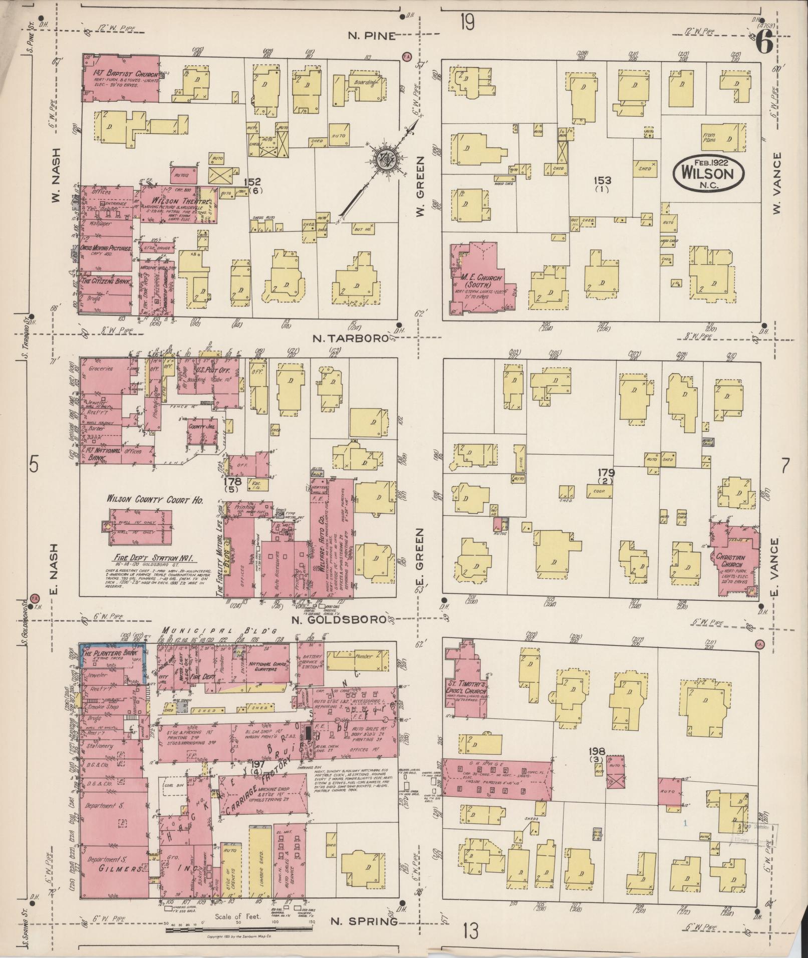 Sanborn Fire Insurance Map from Wilson, Wilson County, North Carolina (1922), Sheet #0006 - Complete Map Set gallery image, historic Sanborn map, vintage wall art, North Carolina North Carolina