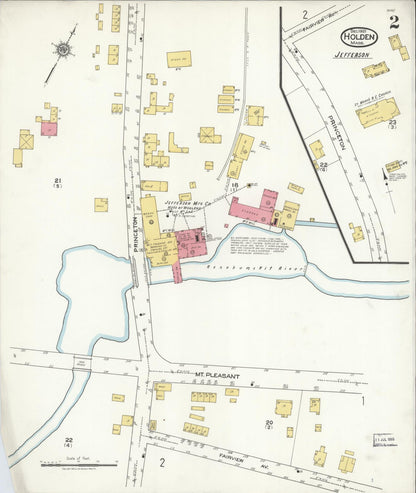 Sanborn Fire Insurance Map from Holden, Worcester County, Massachusetts (1921), Sheet #0002 - Historic Sanborn Fire Insurance Map Print, vintage old map wall art, antique decor, genealogy gift, Massachusetts Massachusetts map