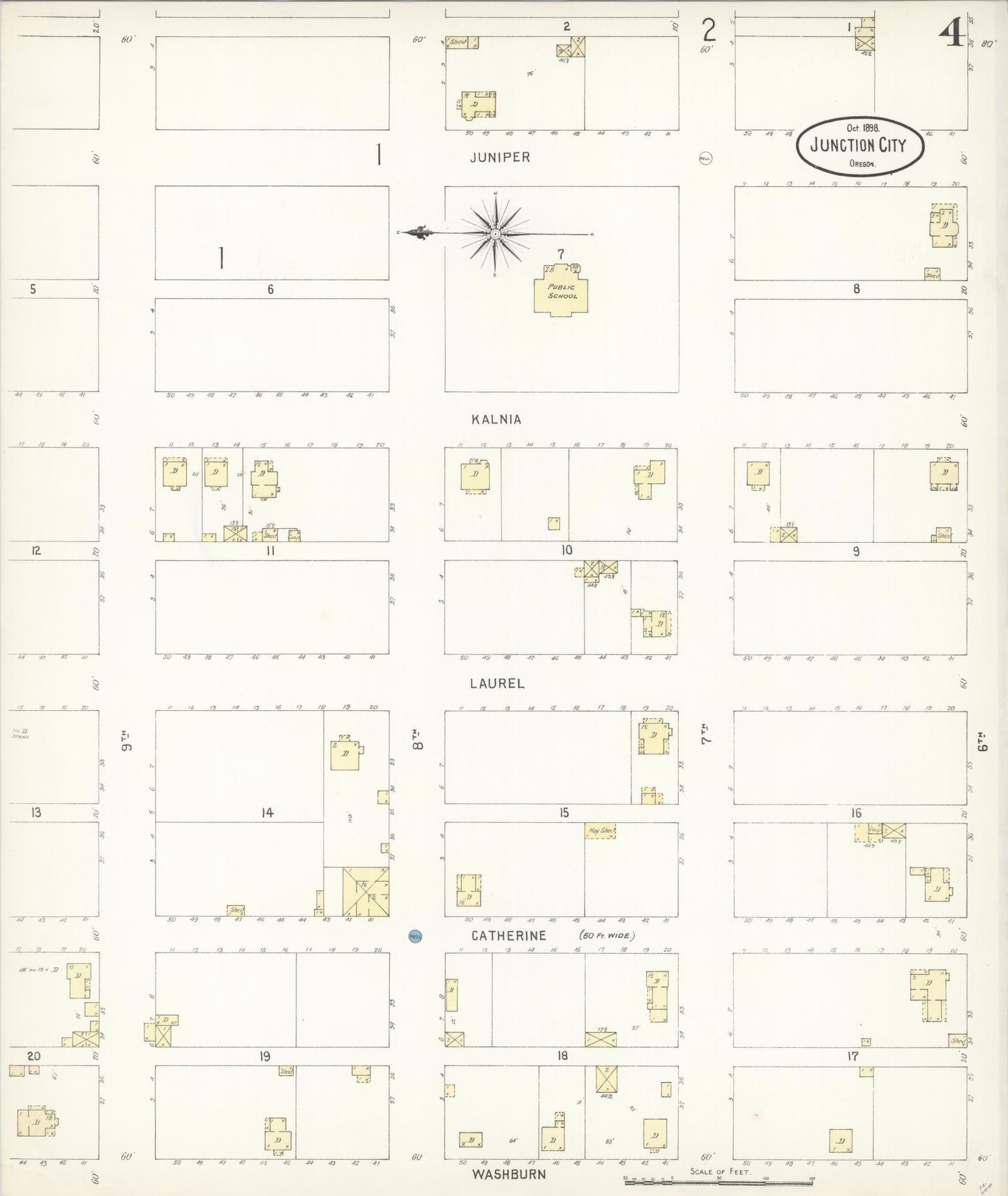 Sanborn Fire Insurance Map from Junction City, Lane County, Oregon (1898), Sheet #0004 - Complete Map Set gallery image, historic Sanborn map, vintage wall art, Oregon Oregon