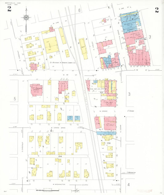 Sanborn Fire Insurance Map from Monticello, Jones County, Iowa (1935), Sheet #0002 - Historic Sanborn Fire Insurance Map Print, vintage old map wall art
