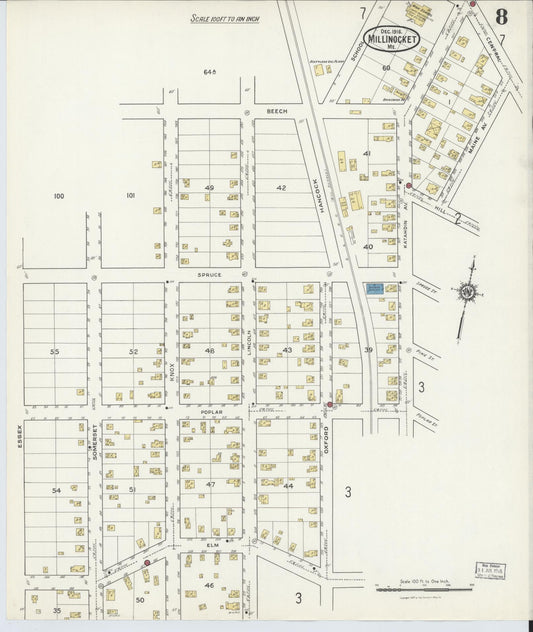Sanborn Fire Insurance Map from Millinocket, Penobscot County, Maine (1916), Sheet #0008 - Historic Sanborn Fire Insurance Map Print, vintage old map wall art, antique decor, genealogy gift, Maine Maine map