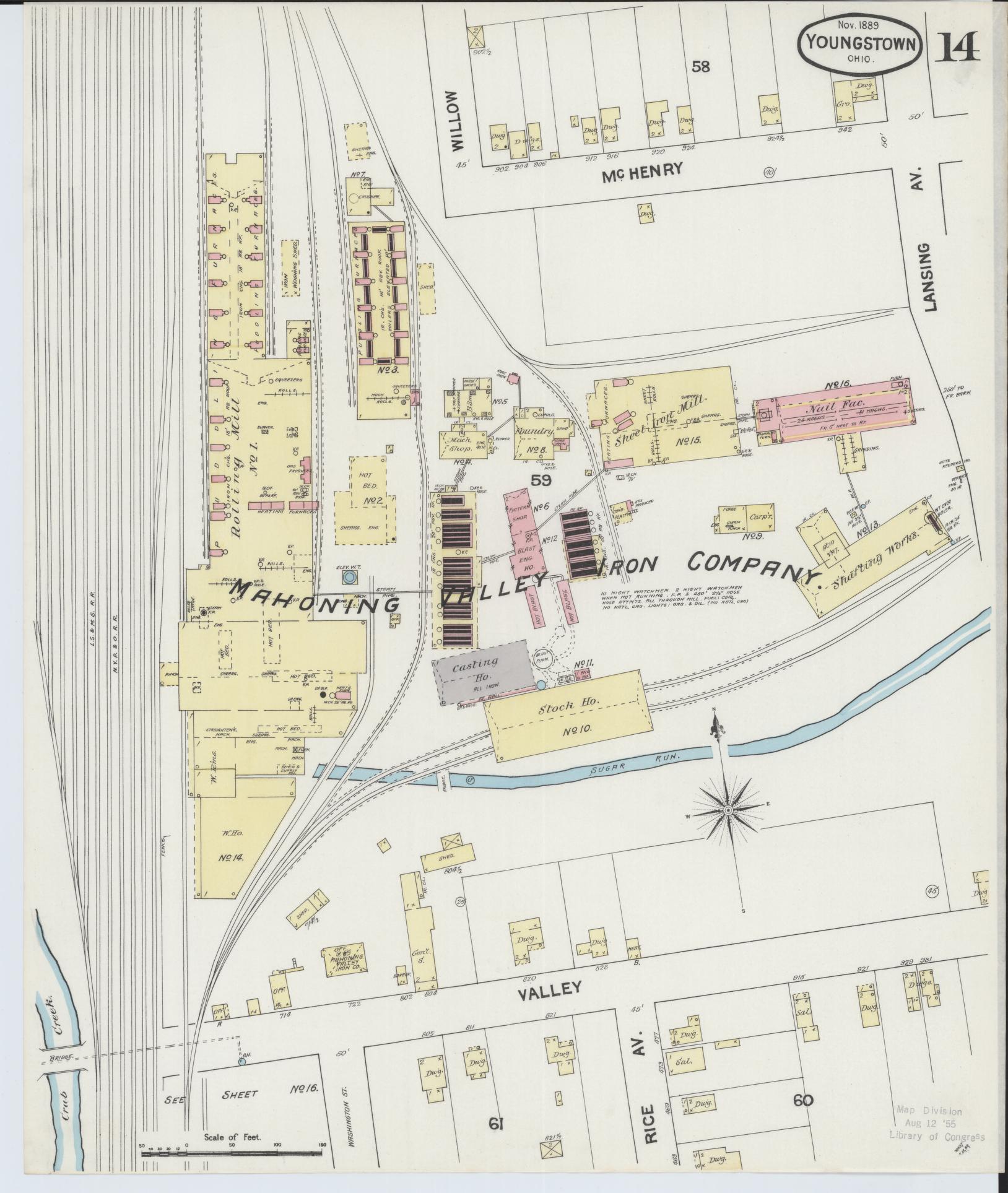 Sanborn Fire Insurance Map from Youngstown, Mahoning County, Ohio (1889), Sheet #0014 - Complete Map Set gallery image, historic Sanborn map, vintage wall art, Ohio Ohio