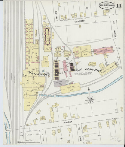 Sanborn Fire Insurance Map from Youngstown, Mahoning County, Ohio (1889), Sheet #0014 - Complete Map Set gallery image, historic Sanborn map, vintage wall art, Ohio Ohio