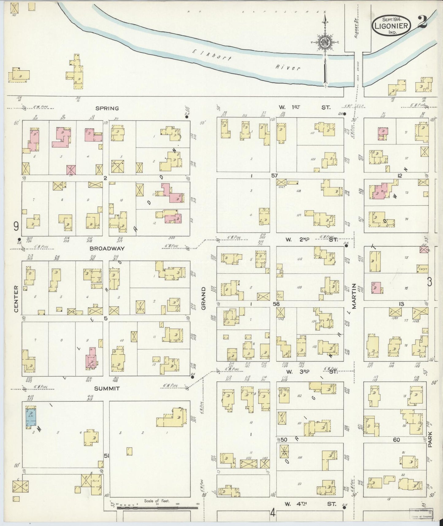 Sanborn Fire Insurance Map from Ligonier, Noble County, Indiana (1914), Sheet #0002 - Complete Map Set gallery image, historic Sanborn map, vintage wall art, Indiana Indiana