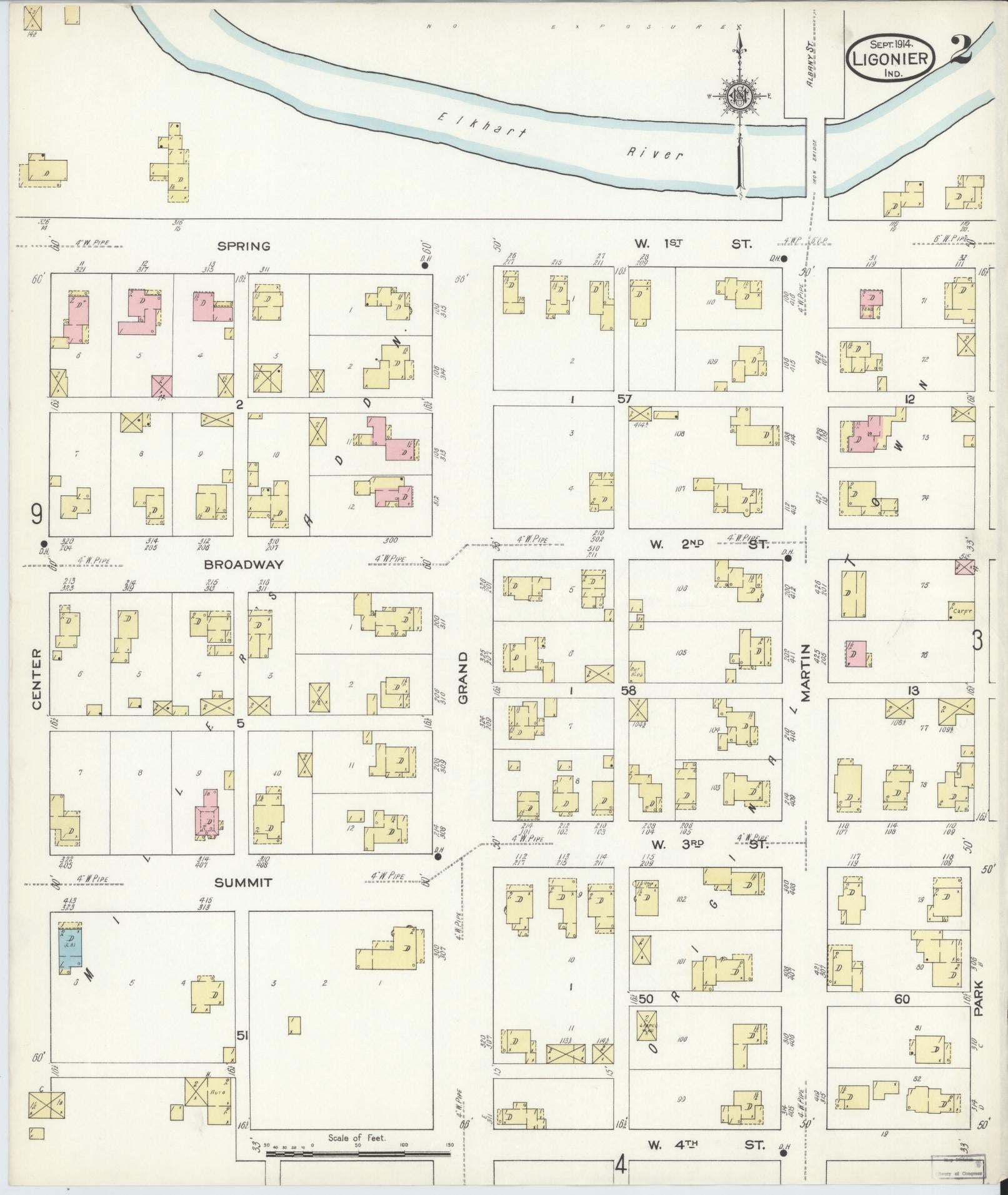 Sanborn Fire Insurance Map from Ligonier, Noble County, Indiana (1914), Sheet #0002 - Complete Map Set gallery image, historic Sanborn map, vintage wall art, Indiana Indiana