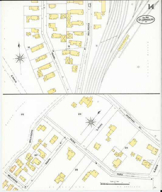 Sanborn Fire Insurance Map from Saint Johnsbury, Caledonia County, Vermont (1905), Sheet #0014 - Historic Sanborn Fire Insurance Map Print, vintage old map wall art, antique decor, genealogy gift, Vermont Vermont map