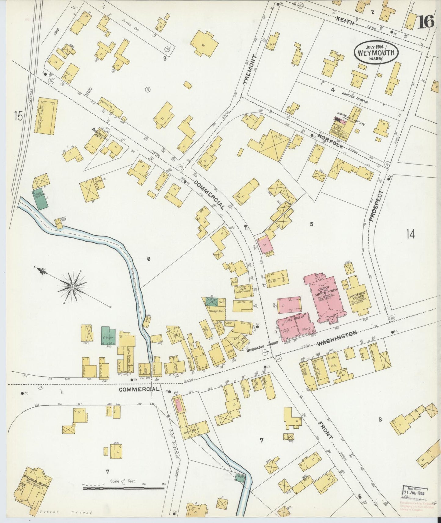 Sanborn Fire Insurance Map from Weymouth, Norfolk County, Massachusetts (1904), Sheet #0016 - Complete Map Set gallery image, historic Sanborn map, vintage wall art, Massachusetts Massachusetts