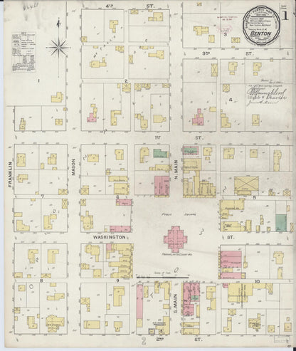 Sanborn Fire Insurance Map from Benton, Franklin County, Illinois (1894), Sheet #0001 - Historic Sanborn Fire Insurance Map Print, vintage old map wall art, antique decor, genealogy gift, Illinois Illinois map
