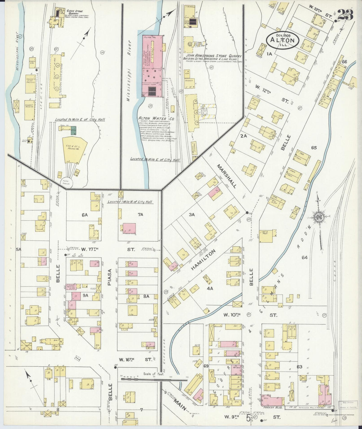 Sanborn Fire Insurance Map from Alton, Madison County, Illinois (1909), Sheet #0023 - Historic Sanborn Fire Insurance Map Print, vintage old map wall art, antique decor, genealogy gift, Illinois Illinois map