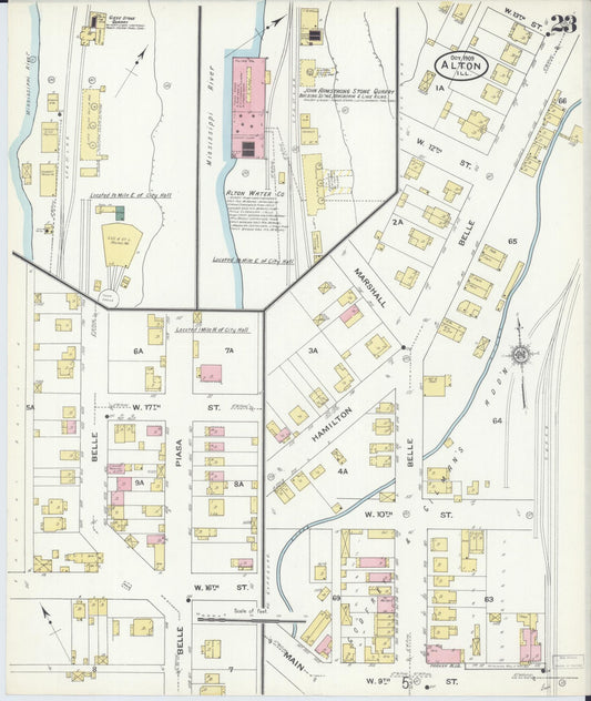 Sanborn Fire Insurance Map from Alton, Madison County, Illinois (1909), Sheet #0023 - Historic Sanborn Fire Insurance Map Print, vintage old map wall art, antique decor, genealogy gift, Illinois Illinois map