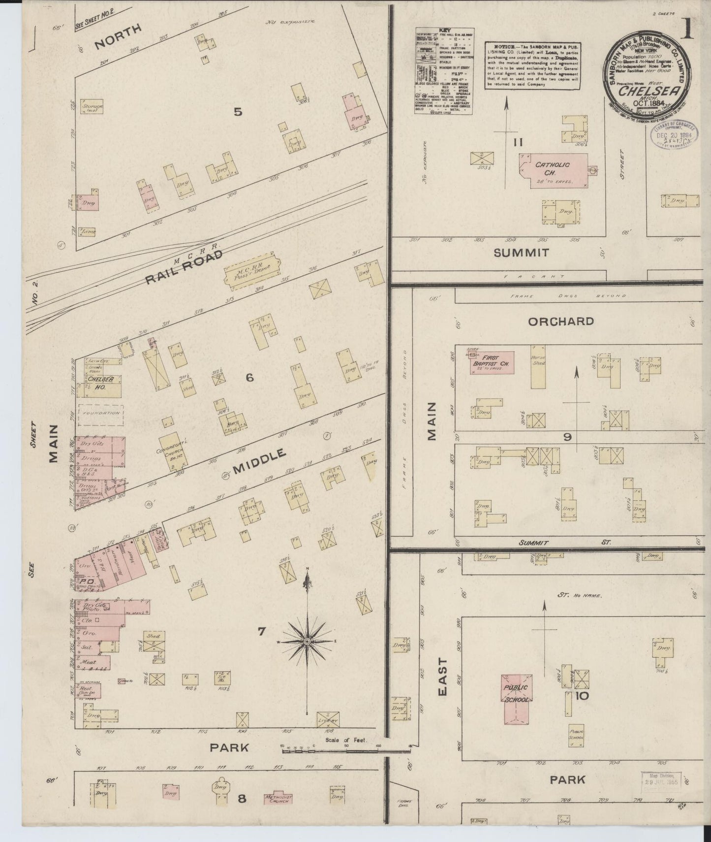 Sanborn Fire Insurance Map from Chelsea, Washtenaw County, Michigan (1884), Sheet #0001 - Complete Map Set gallery image, historic Sanborn map, vintage wall art, Michigan Michigan