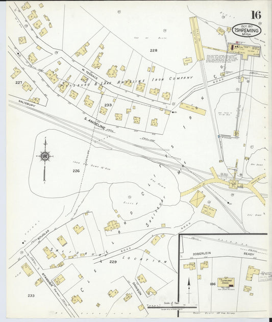 Sanborn Fire Insurance Map from Ishpeming, Marquette County, Michigan (1917), Sheet #0016 - Historic Sanborn Fire Insurance Map Print, vintage old map wall art, antique decor, genealogy gift, Michigan Michigan map