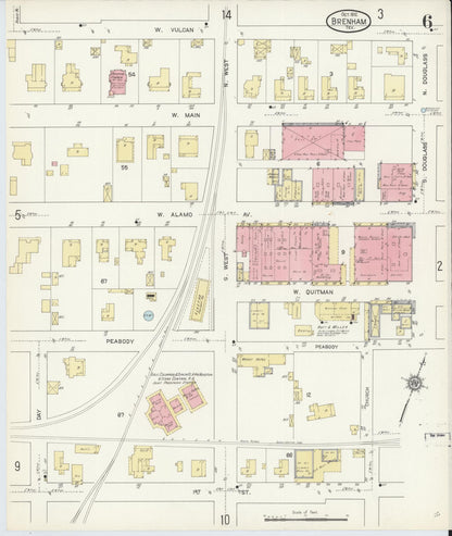 Sanborn Fire Insurance Map from Brenham, Washington County, Texas (1912), Sheet #0006 - Historic Sanborn Fire Insurance Map Print, vintage old map wall art, antique decor, genealogy gift, Texas Texas map