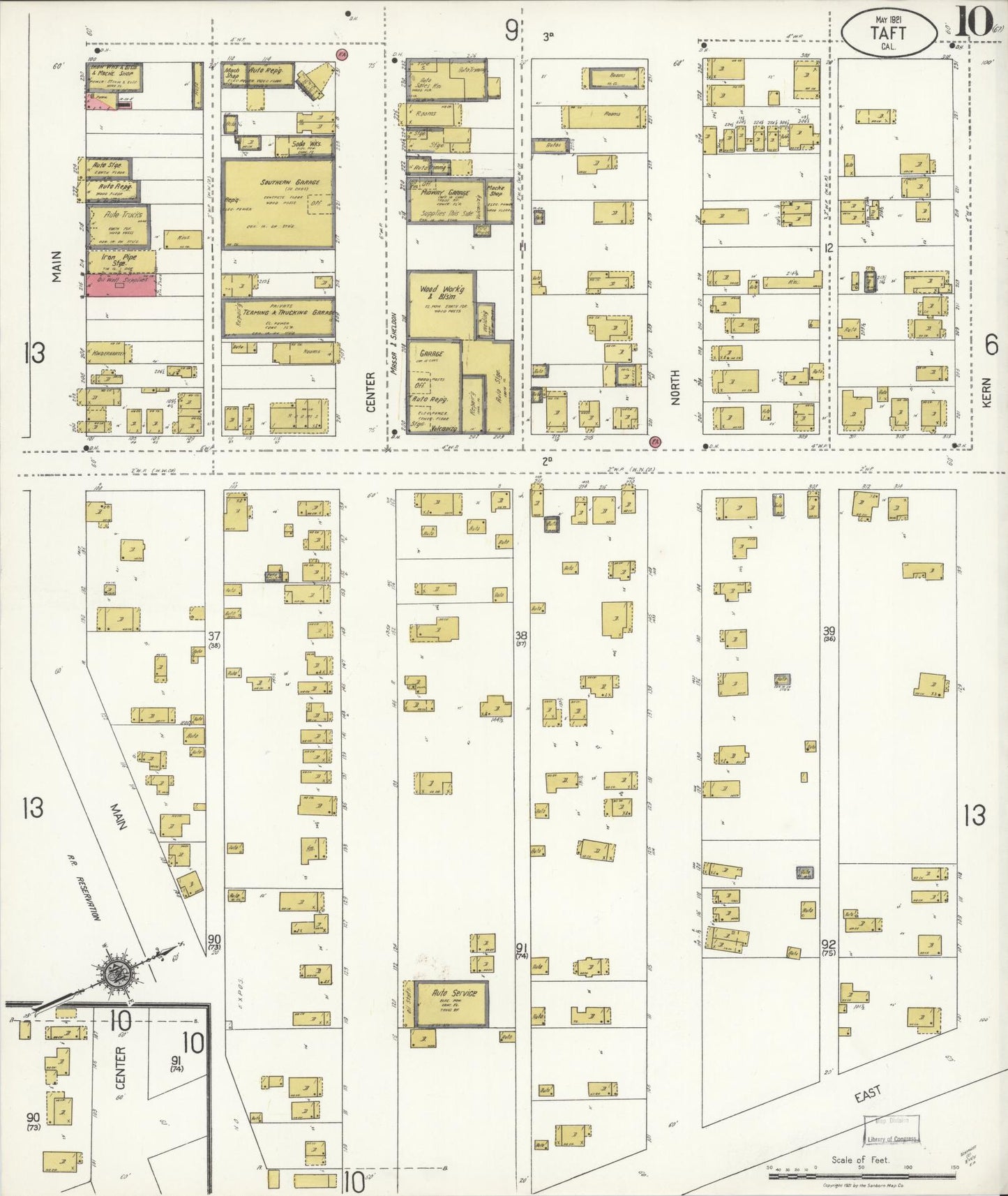 Sanborn Fire Insurance Map from Taft, Kern County, California (1921), Sheet #0010 - Complete Map Set gallery image, historic Sanborn map, vintage wall art, California California