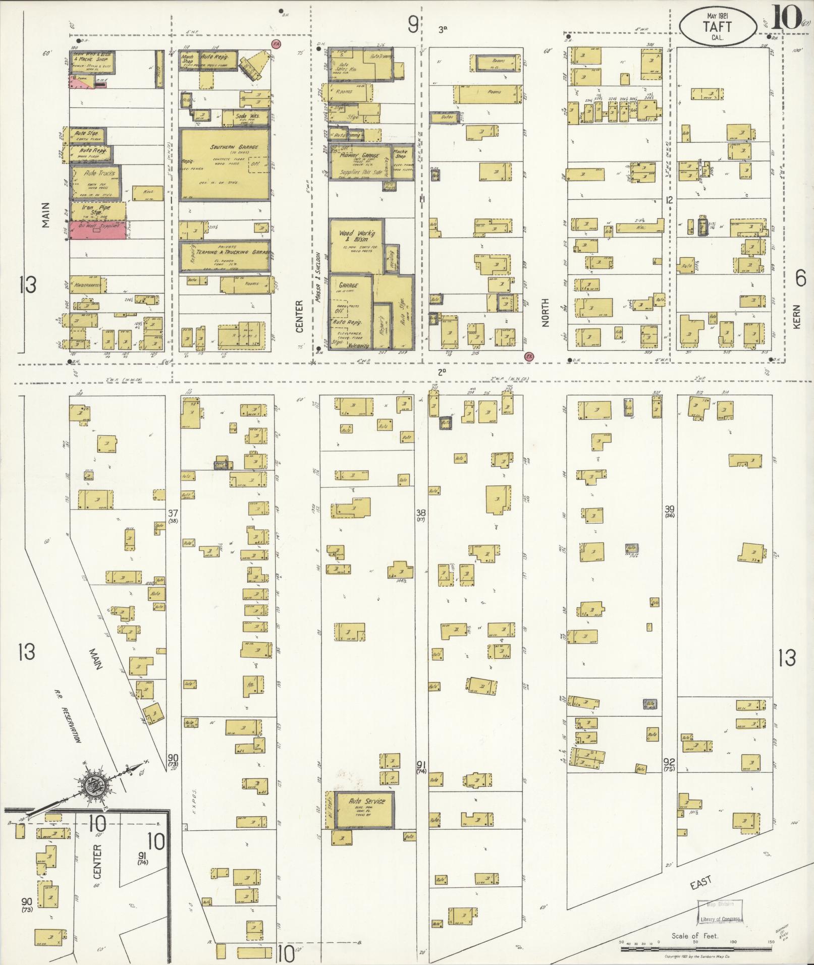 Sanborn Fire Insurance Map from Taft, Kern County, California (1921), Sheet #0010 - Complete Map Set gallery image, historic Sanborn map, vintage wall art, California California